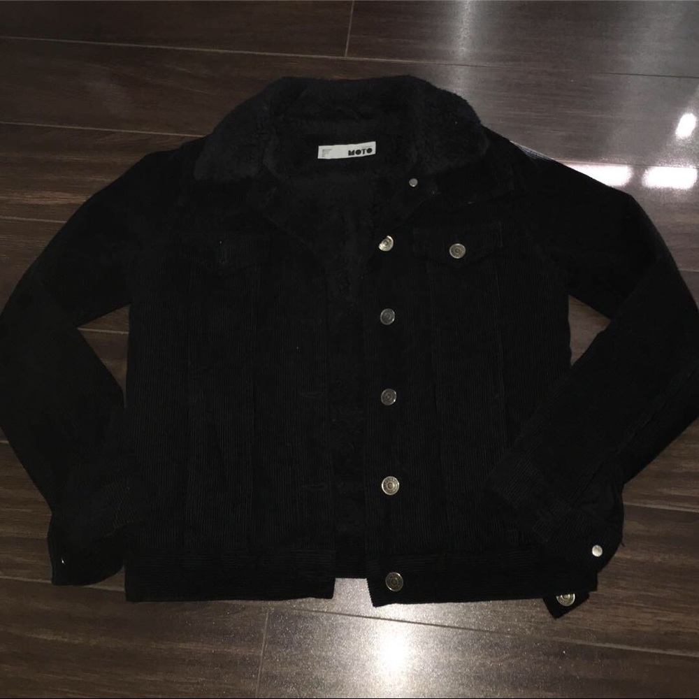 Black denim fur jacket